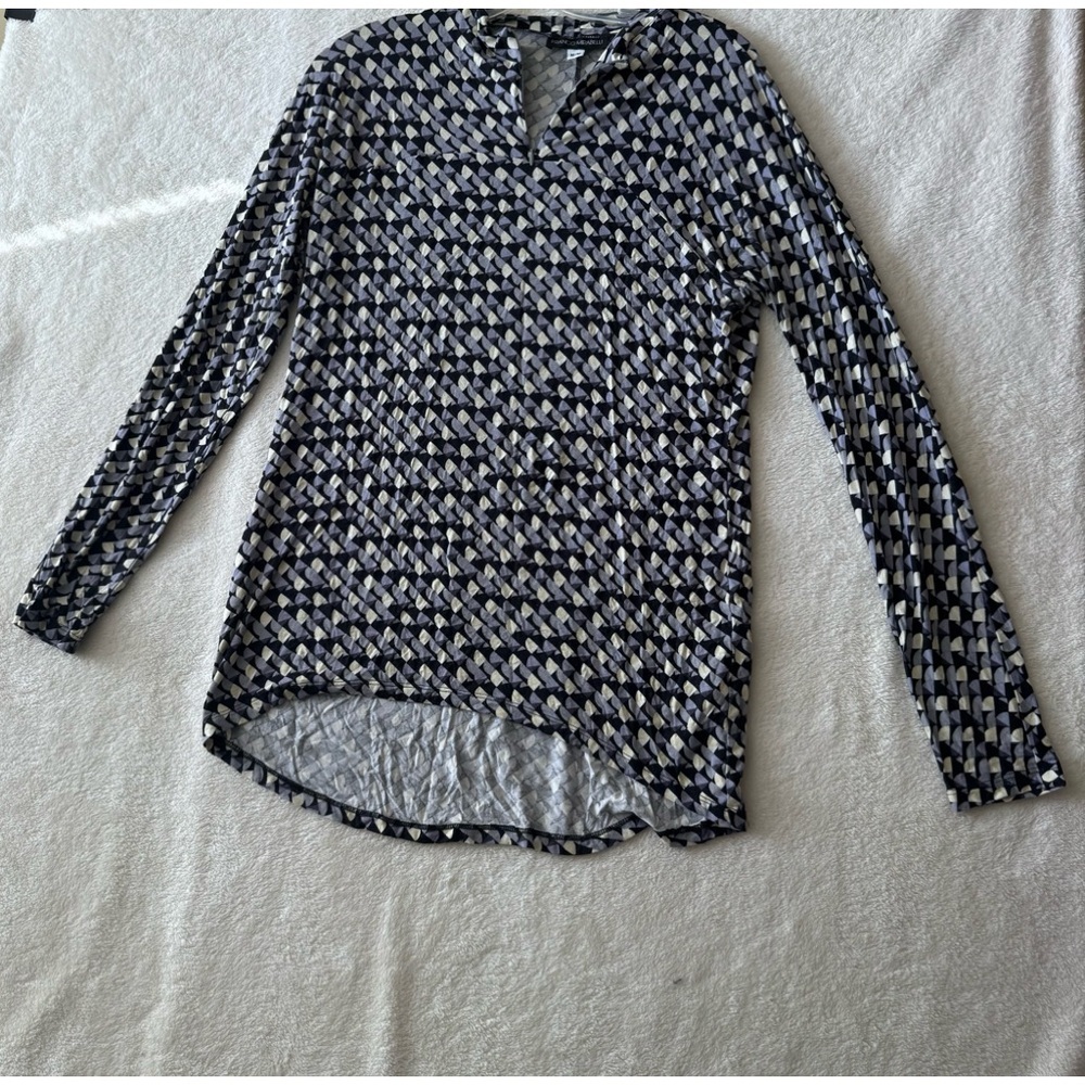FRANCO MIRABELLI Vintage Y2K 1/4 Zip Graphic Print Jersey Knit Stretch Top Tee M - Picture 3 of 13